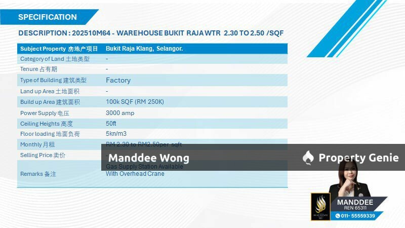 WTR/HEAVY DUTY FACTORY/100K SQFT/250K/BUKIT RAJA/KLANG