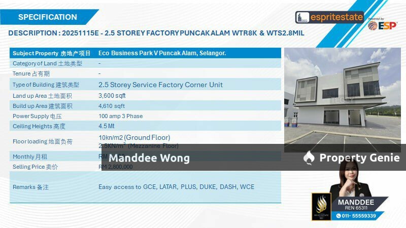 WTR/2.5 STOREY SERVICE FACTORY CORNER/4,610 SQFT/8K/ECO BUSINESS PARK V