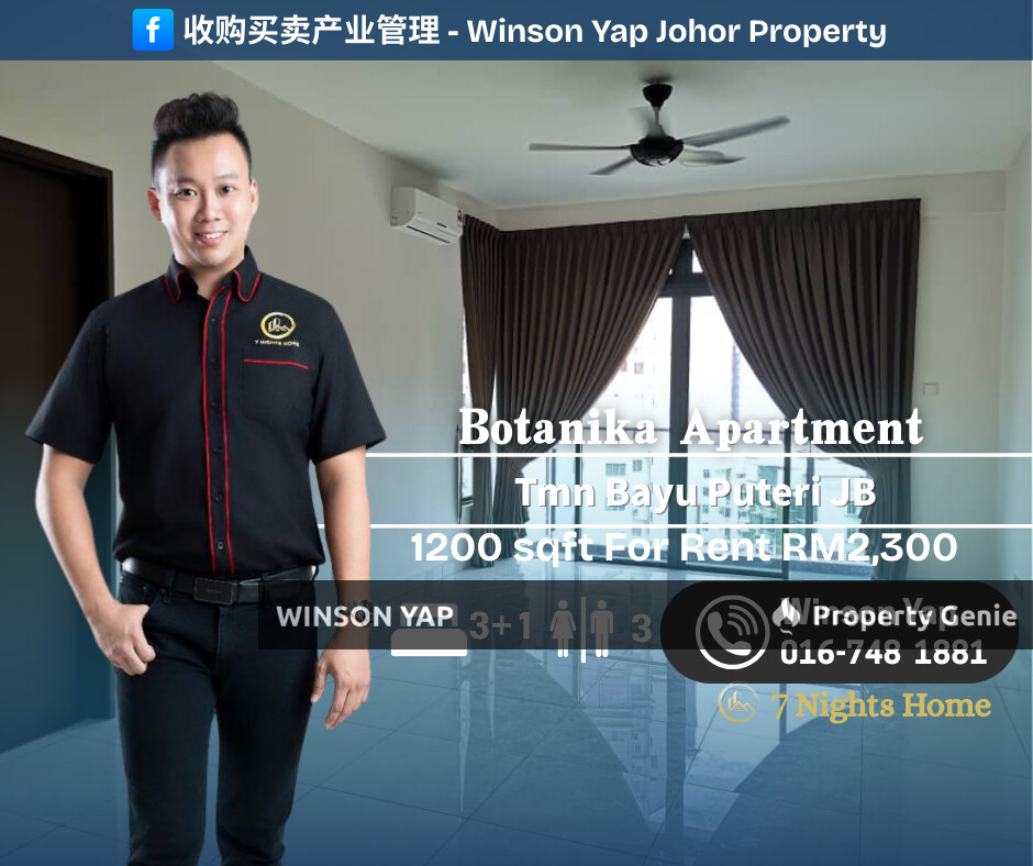 Botanika Apartment Taman Bayu Puteri JB Partially Furnished Low Floor