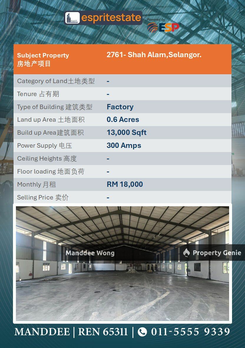 WTR/FACTORY/13K SQFT/18K/SHAH ALAM