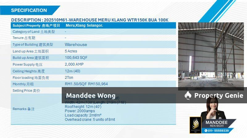 WTR/WAREHOUSE/100,643 SQFT/150,964/MERU/KLANG