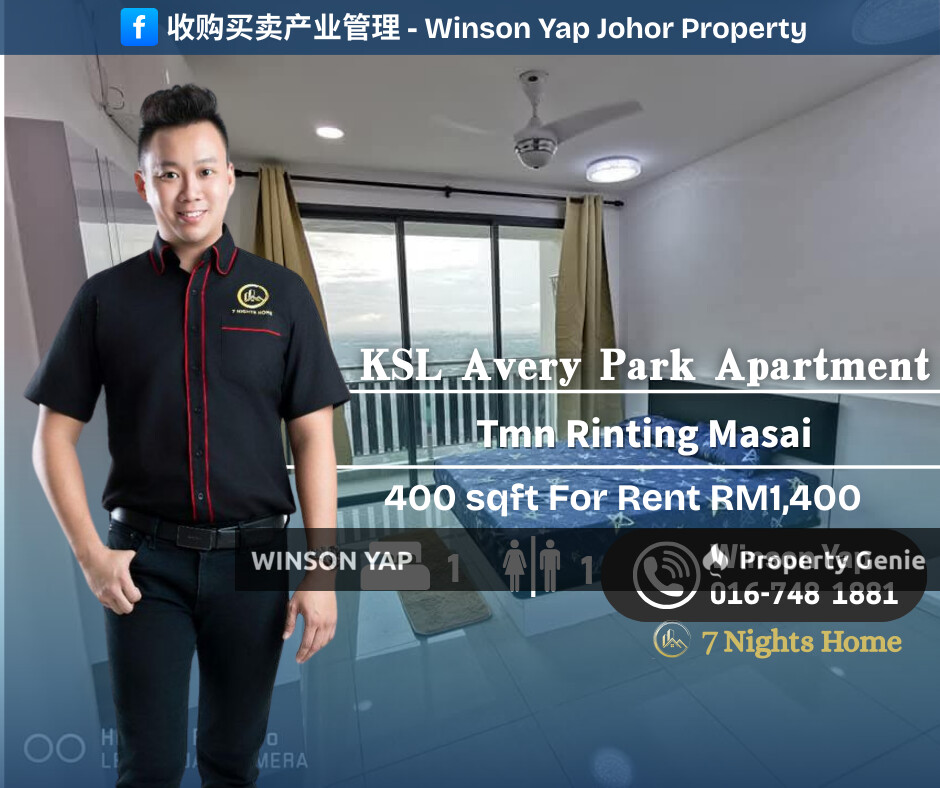 KSL Avery Park Apartment Tmn Rinting Masai Studio Unit Fully Furnished