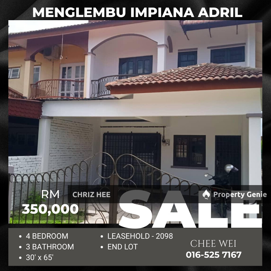 📍IPOH @ Menglembu Impiana Adril Double Storey End Lot Hose For Sale