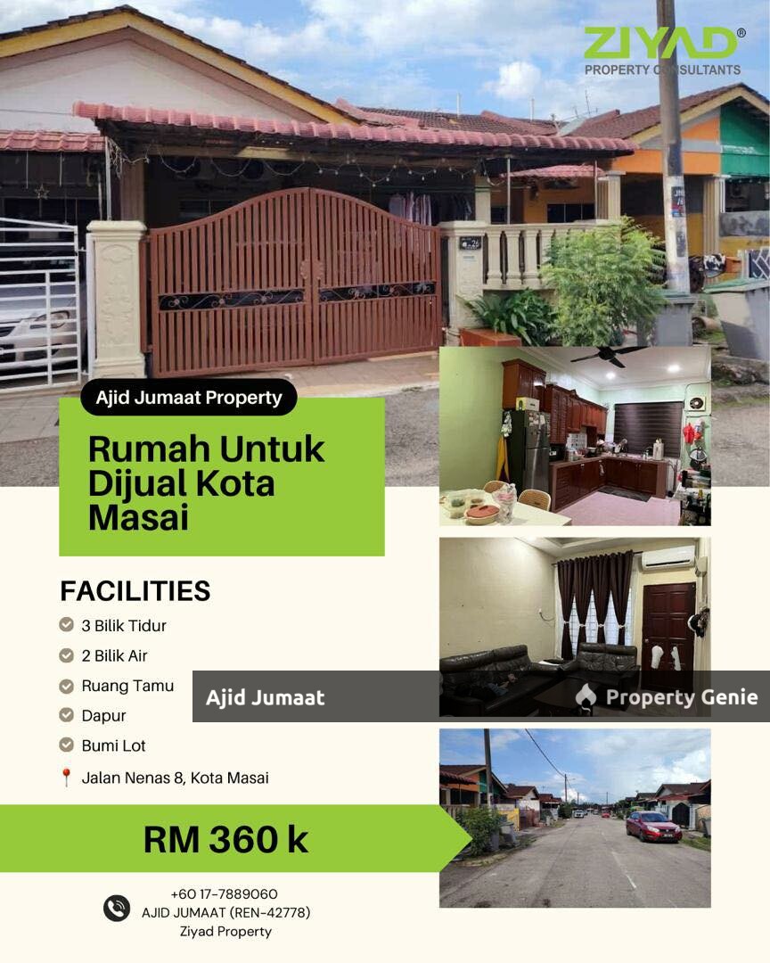 RUMAH UNTUK DIJUAL,TAMAN KOTA MASAI,JALAN NENAS 8 PASIR GUDANG,JOHOR.
