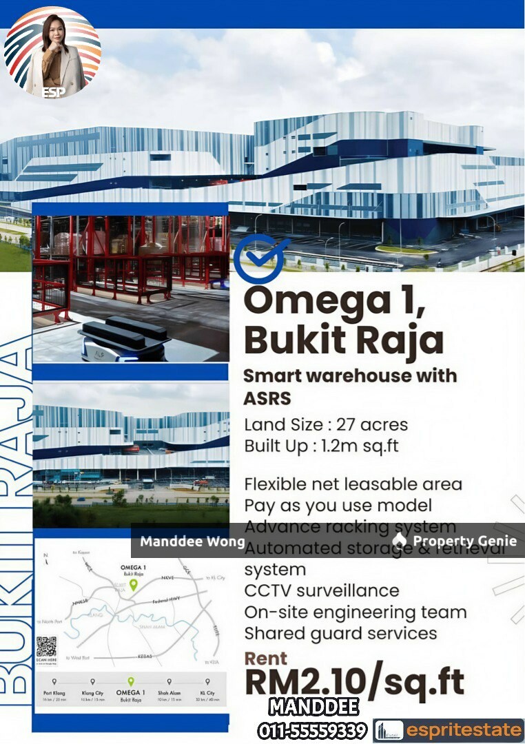 Smart Warehouse For Rent Bukit Raja/RM2.10/sqft