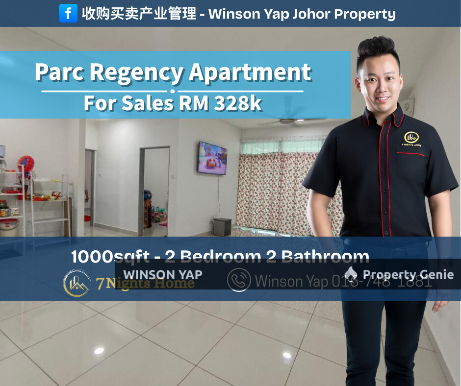 Parc Regency Apartment Molek Plentong Can Full Loan 2 Bedroom Balcony