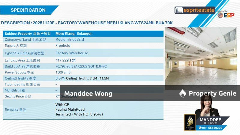 WTS/FACTORY/WAREHOUSE/70,792 SQFT/24.2MIL/MERU/KLANG